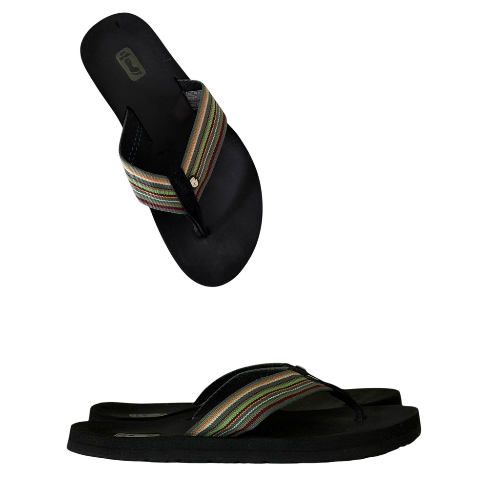 Teva Mush II Women's 9 Black Green Multi Color Striped Flip Flop Thong Sandals